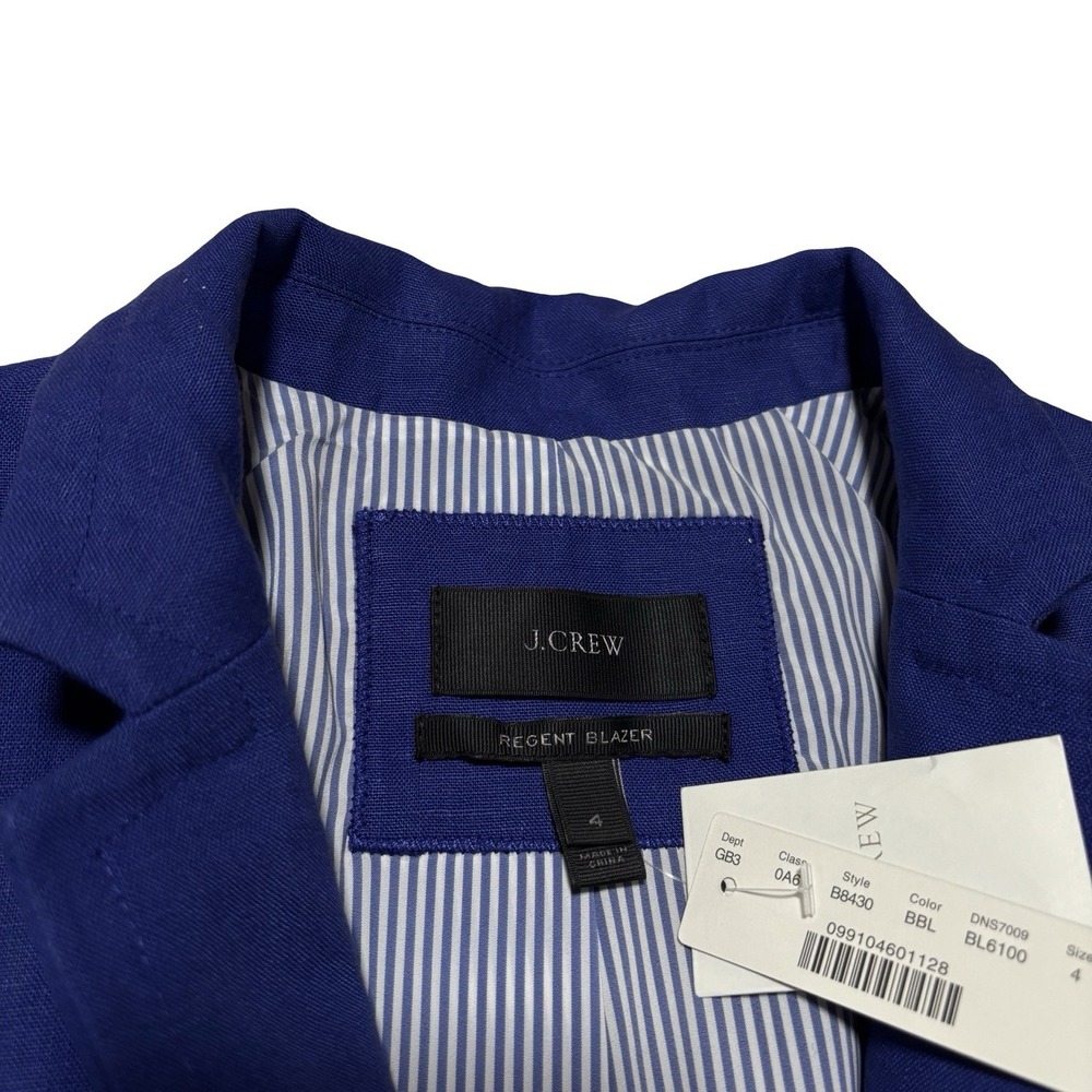 NWT J.CREW Regent Blazer 100% Linen Single Button Front Size 4 - 18 x 26 - Picture 6 of 8
